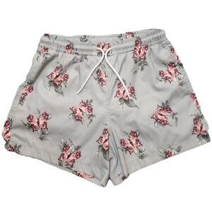 Abercrombie & Fitch Floral Swim Trunks XS Gray Pink Butterfly Print Lined Shorts